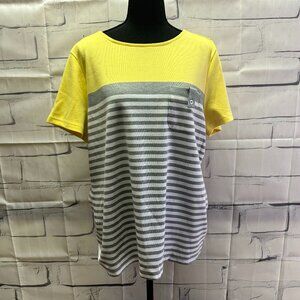 NWT Karen Scott Sport Womens Striped Button Shoulder Pullover Top Pocket Size XL